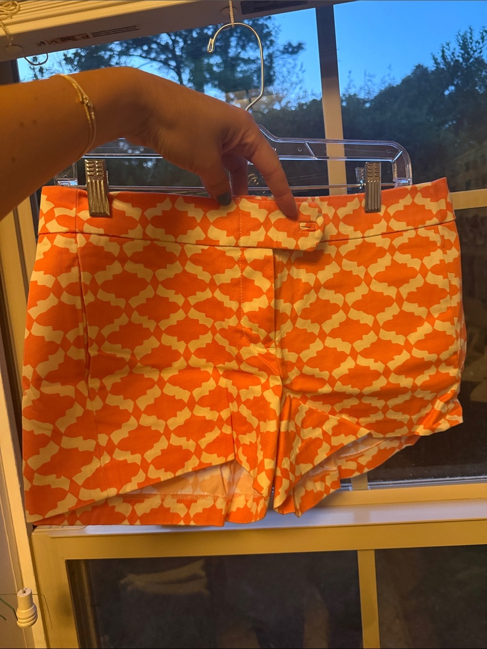 Women's Orange Patterned Stretch Shorts